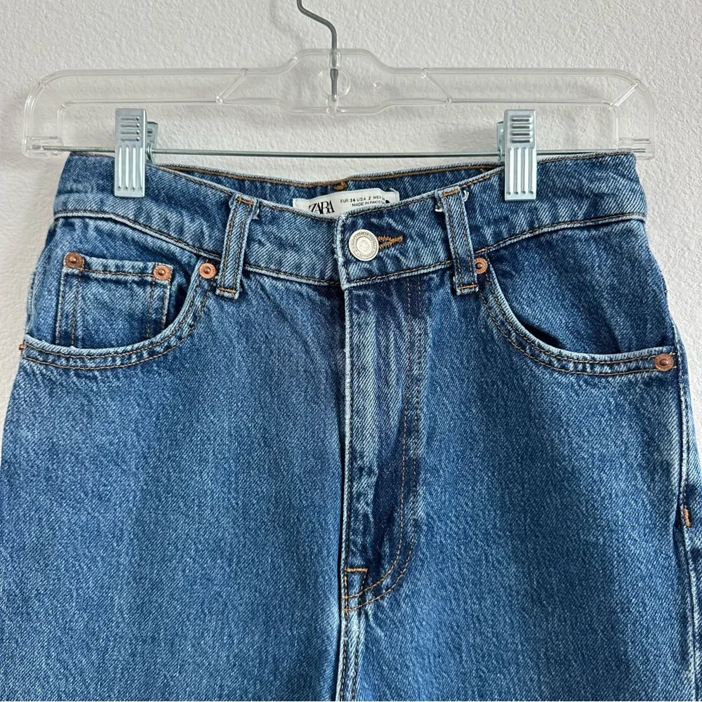 Zara Wide Leg Blue Denim Jeans Size: 2